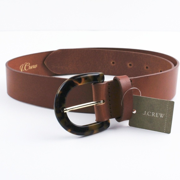 New J.CREW Brown Leather Belt with Tortoise - Picture 2 of 2